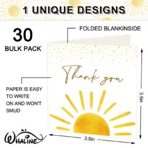 Whaline 30 Pack Mini Baby Shower Thank You Cards with Envelopes Stickers Boho Sun Greeting Cards Sunshine Blank Note Cards for Baby Shower Birthday Wedding Party Supplies, 3.5 x 3.5 Inch