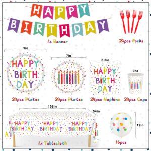 Birthday Party Decorations, 138Pcs Polka Dots Happy Birthday Party Supplies-Serves 24 with Birthday Plates and Napkins Birthday Banner Tablecloth for Boys Girls Birthday Party Decorations