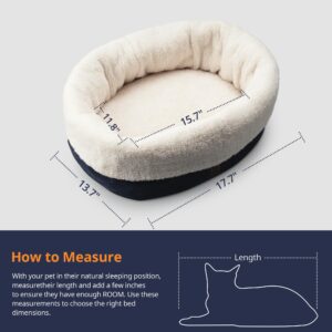 Petace Self Warming Cat Bed, 17.7" x 13.7" Anti-Slip Soft Round Thermal Pet Cushion Bed for Kittens & Small Puppy, Blue