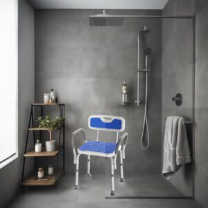 Loyoda Medical Shower Chair with Arms,Sturdy Aluminum Alloy Bath Chair,Slip Resistant Shower Bench,Height-Adjustable Shower Seat with Padded Handles for Elderly