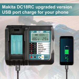 DC18RF Charger Compatible with Makita 14.4V/18V Lithium-ion Battery,3.5A with USB Interface Charging for BL1815 BL1820 BL1830 BL1840B BL1850 BL1860 BL1450 Replacement Charger for DC18RC