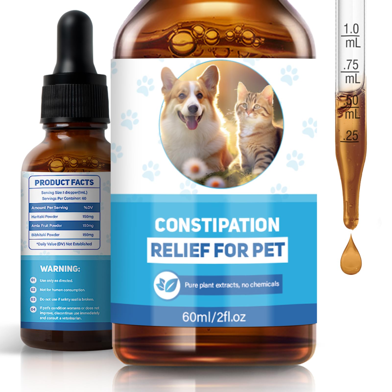 Cat Constipation Relief, Constipation Relief for Cats, Natural Supplements to Aid Digestion Cat Laxative, Dog Constipation Relief for Upset Stomach, Constipation Relief for Dogs-60ml