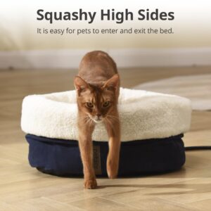 Petace Self Warming Cat Bed, 17.7" x 13.7" Anti-Slip Soft Round Thermal Pet Cushion Bed for Kittens & Small Puppy, Blue