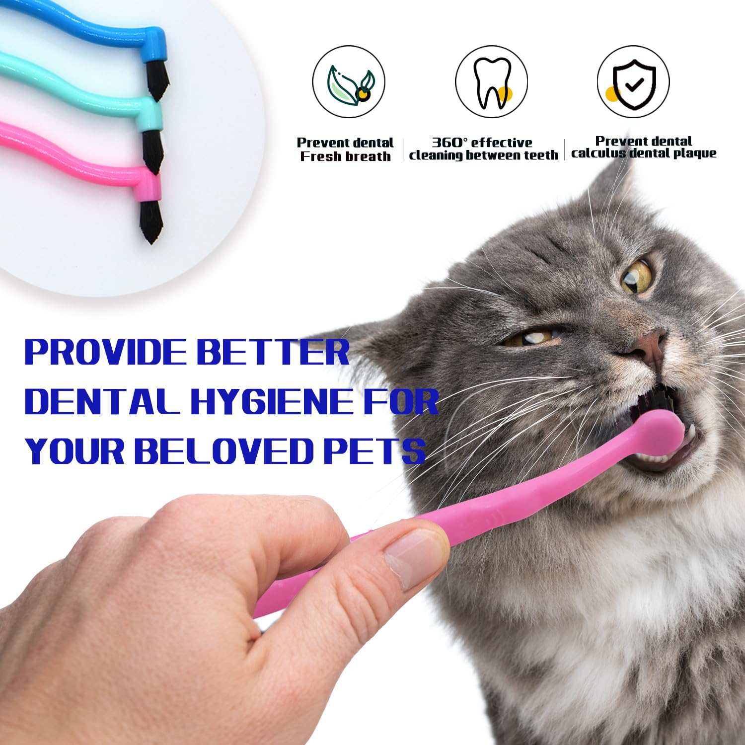 PenVinoo Dual Sided cat Toothbrush, Finger Toothbrush with Micro Head for Small to Large Dogs & Cats (Black, Small Round)