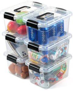 neatjelai plastic storage bins with lids -storage organizer bins with black buckle lids, stackable storage bins with lids for home office closet art supplies organization,6 packs, clear