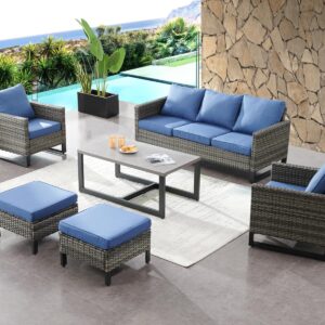 HUMMUH Patio Chairs Set of 2 PE Wicker Outdoor Dining Chairs High Back Deep Seating Porch Chairs with 4inch Seat Cushions