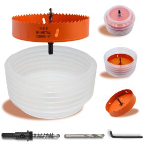 6 1/8 inch hole saw with dust bowl for 6 inch recessed light, 6-1/8 hole saw for can lighting,155mm drywall hole saw dust catcher(6 1/8,orange)