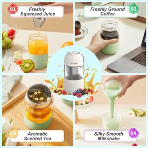 4 In 1 Portable Blender, Personal Size Blender for Shakes and Grind Coffee with 4 Ultra Sharp Blades, 10Oz Powerful Juicer, Glass Cup Body, BPA Free, Mini Blender Cup for Office, Gym, Kitchen