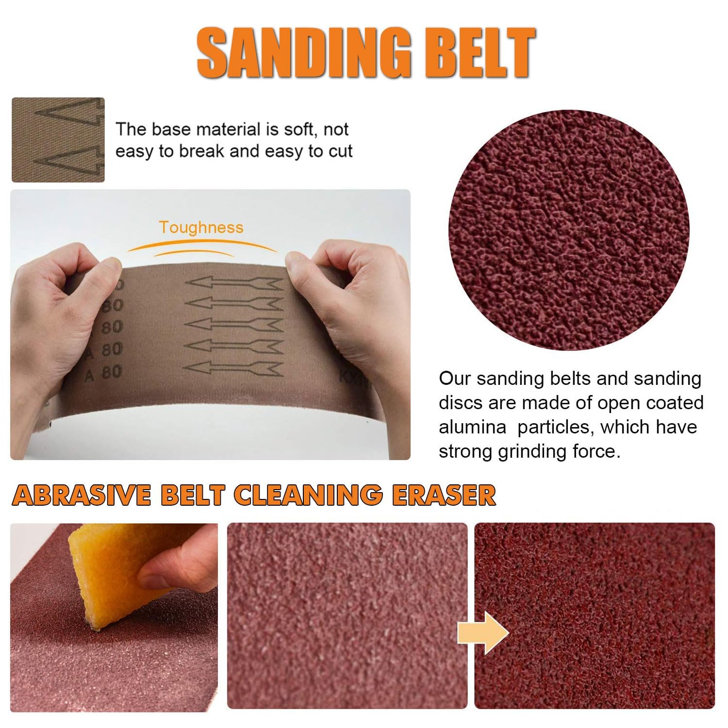 4 x 36 Inch Sanding Belts, (80/120/150/240/400 Grit) 10 PCS Aluminum Oxide Belt Sander Paper and 12 PCS 6”PSA Self Adhesive Sticky Back Sanding Discs for Power Combination Disc & Belt Sanders