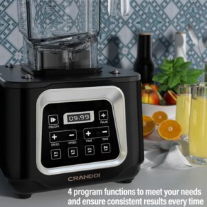 CRANDDI Commercial Smoothie Blender, 2200W High-Power Smart Blender with 4 Pre-Programmed Cycles, Professional Blender with Removable Shield, 52oz BPA-free Jar, Upgraded Blade, K80 (Black)