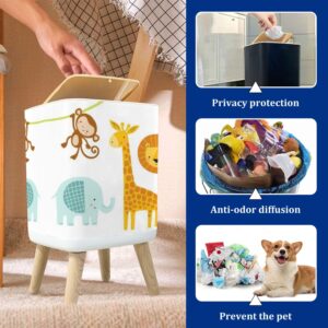 PHAIBHKERP Trash Can with Lid A Set Cute Jungle Animals Elephant Lion Giraffe Monkey Garbage Can Rectangular Waste Bin Press Cover Dog Proof Wastebasket for Kitchen Bathroom Living Room Nursery