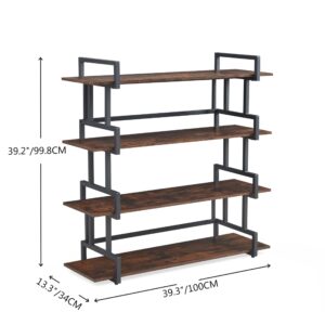 JOIN IRON 4-Tier Modern Industrial Ladder Bookshelf, Rustic Wood and Metal Shelving Unit with Ample Storage, Sturdy Display Rack for Home, Office, and Living Room Decor