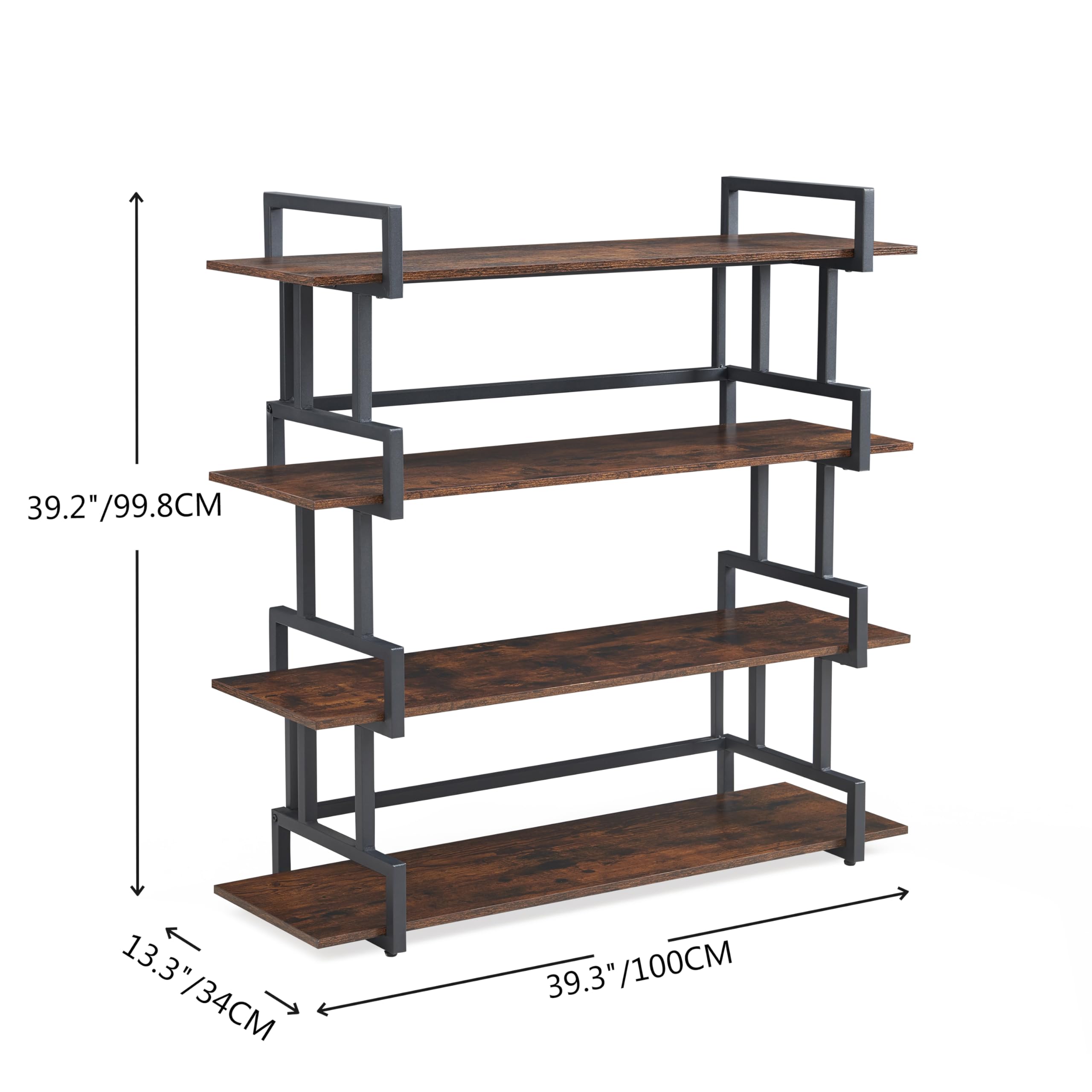 JOIN IRON 4-Tier Modern Industrial Ladder Bookshelf, Rustic Wood and Metal Shelving Unit with Ample Storage, Sturdy Display Rack for Home, Office, and Living Room Decor