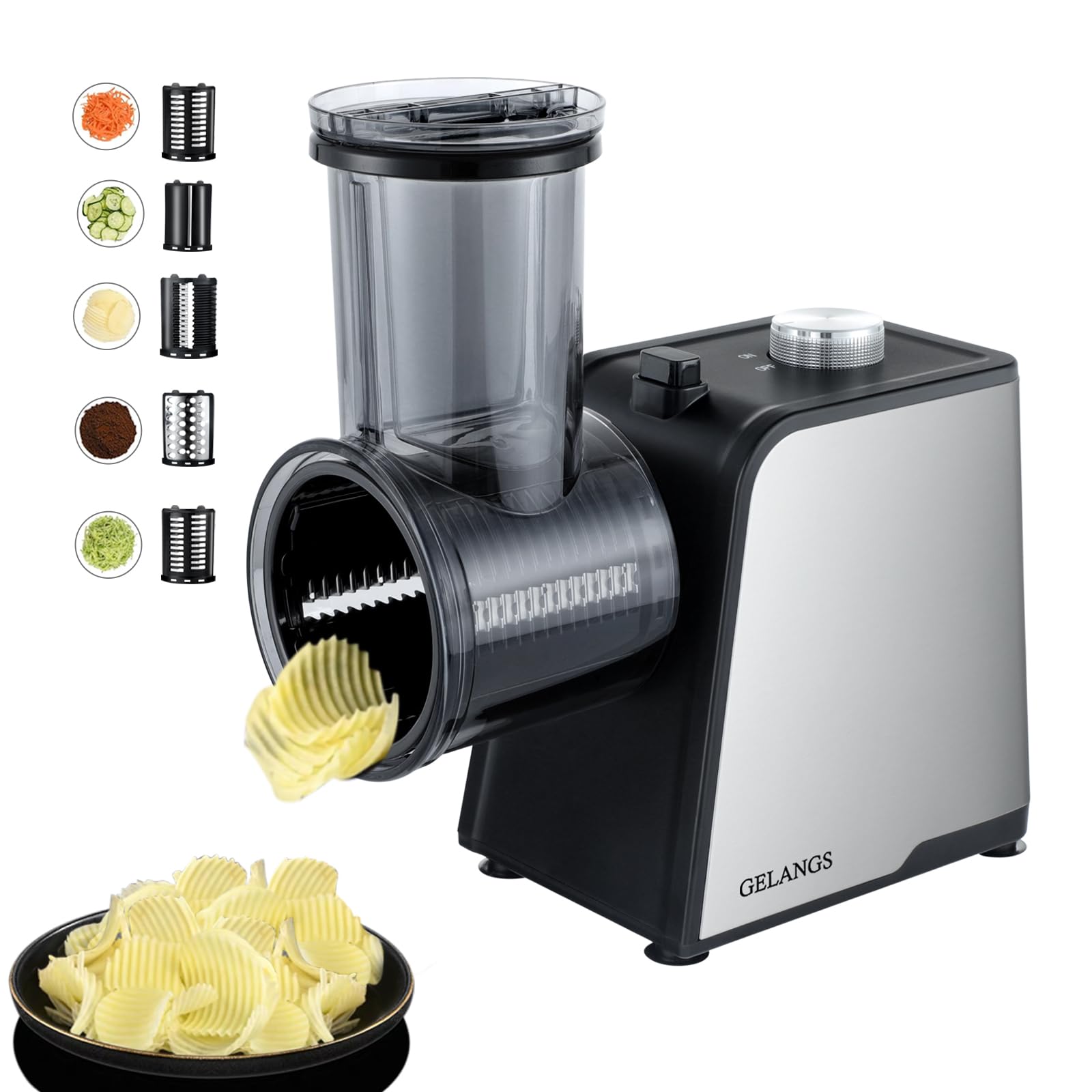 5 In 1 Electric vegetable slicer，300W Electric Cheese Grater Salad Shooter, One-Touch Easy Control, Electric Grater for Vegetables, Cheeses and NutsFor Home Kitchen