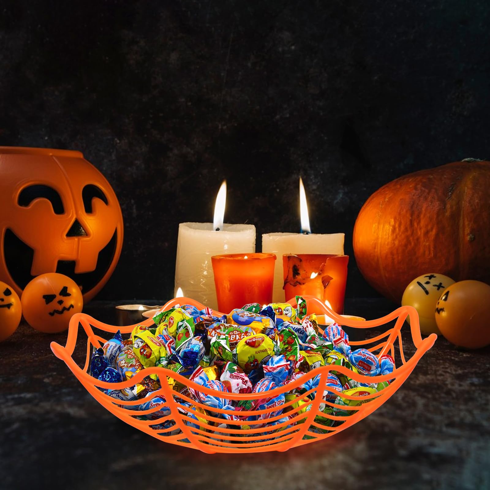 3 Pack Halloween Spider Web Candy Bowls, 11 Inch Plastic Cobweb Design Serving Bowls in Orange, Black, and Purple for Halloween Party Decor, Trick-or-Treating, Food Candy Trays, and Table Centerpieces