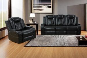 a ainehome living room furniture power recliner set, leather sectional sofa set for living room, home theater, with led lights, hide-away storage, wireless charging(b-black,sofa+chair)