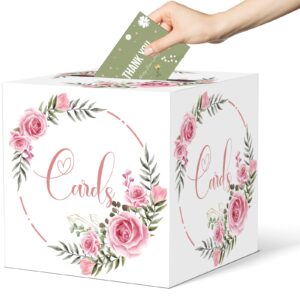 watercolor rose floral card box wedding card box holder gift cards receiving box for party graduation bridal or baby showers, raffle ticket box money box for birthday retirements anniversaries