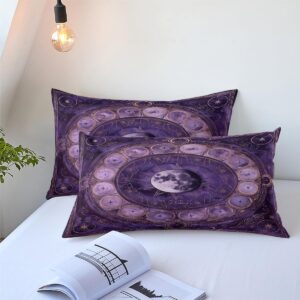 CCoutueChen Sun and Moon Comforter Set Twin Size Boho Purple Constellation Bedding Set Mystery Celestial Art Bedding Comforters Soft Down Alternative Comforter Sets with 1 Pillowcase