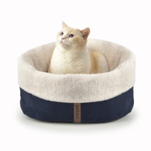 petace self warming cat bed, 17.7" x 13.7" anti-slip soft round thermal pet cushion bed for kittens & small puppy, blue