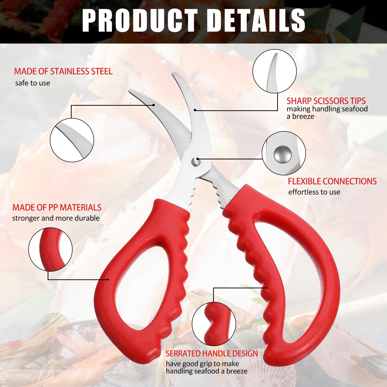 Gisafai 30 Pcs Kitchen Seafood Scissors for Crab Bulk, Red Leg Scissors Multifunctional Stainless Steel Shears Crab Leg Crackers Fish Crab Shrimp Lobster Scissors for Kitchen Seafood Peeling Tools