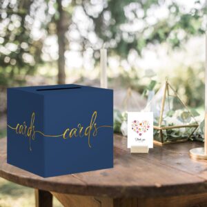 Navy Blue Card Box with Gold Foil Design Wedding Card Box Gift Cards Receiving Box for Party Graduation Bridal or Baby Showers, Raffle Ticket Box Money Box for Birthday Retirements Anniversaries