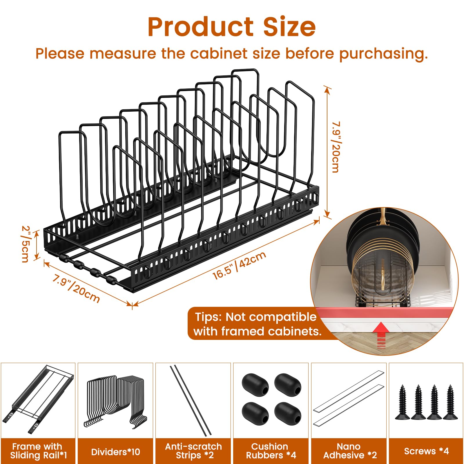 Housolution Pull Out Pot and Pan Organizer Rack for Under Cabinet, Slide Out Pot Lid Organizer Holder with 10 Adjustable Dividers, Sliding Pot and Pan Storage Organizer Inside Cabinet, Black