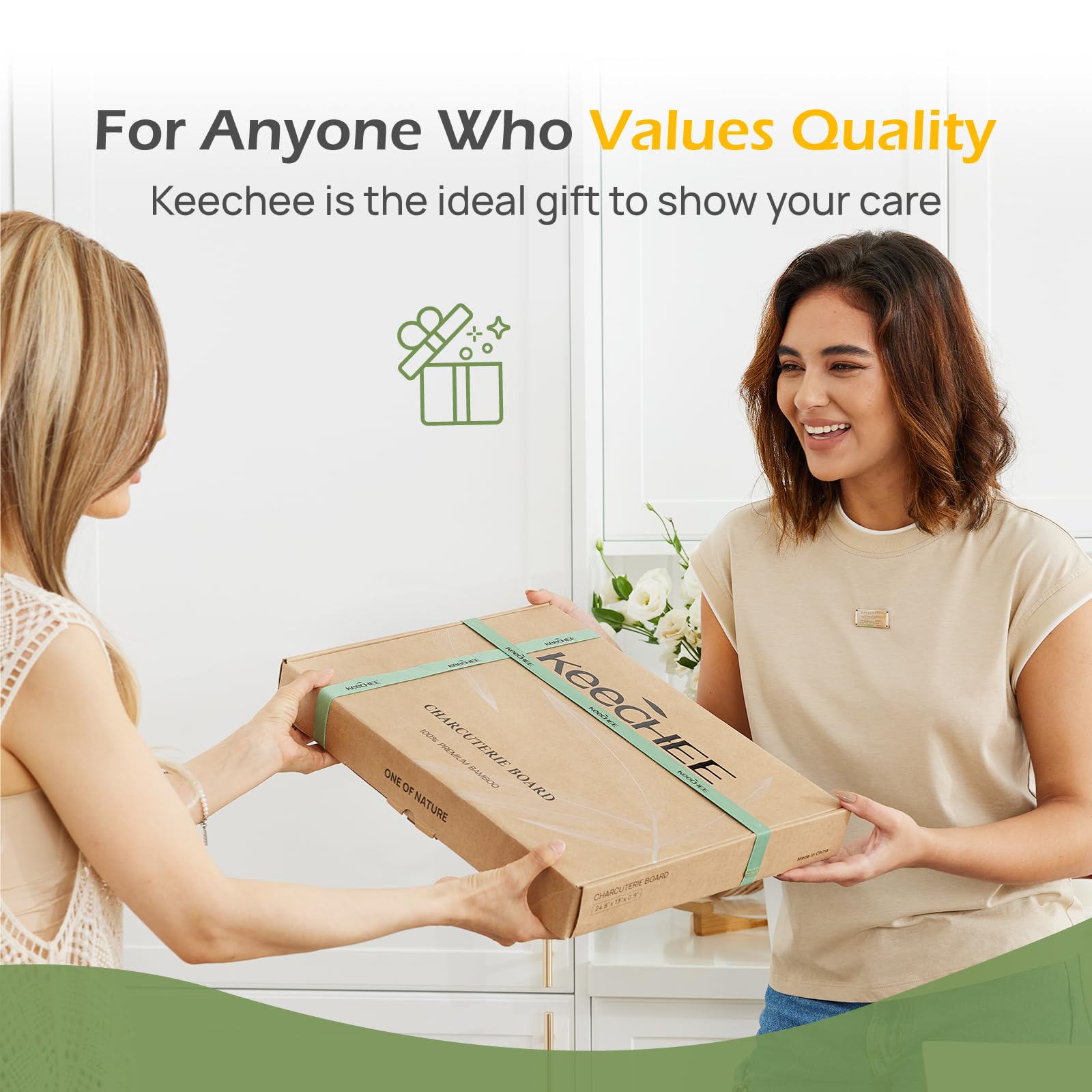 keechee Charcuterie Boards Gift Set: Large Bamboo Cheese Board Set with Chalkboard Edge & Forks Set - Ideal for Housewarming, Weddings, Bridal Showers, and Unique Gifts for Mom