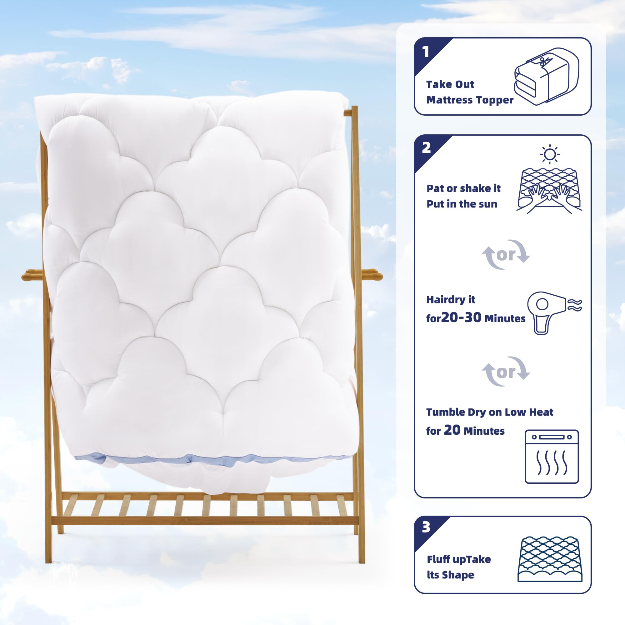 BDEUS Twin Mattress Topper, 900 GSM Mattress Pad Cover Cloud for Body Pain Relief, 3D+7D Snow Down Alternative Bed Topper, Plush Pillow Top with 8-21 Inch Deep Pocket-39 x75 White