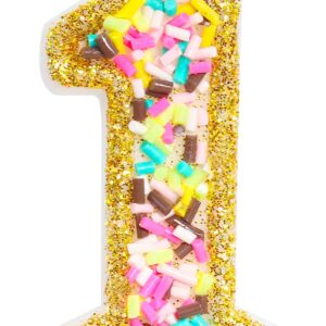 ElekFX 1st Birthday Candles for Cake with Sprinkles, Sweet One Birthday Party Decorations Rainbow Birthday Party Supplies, 2.76 inch Cake Topper Decorations Golden Edge (Number 1)