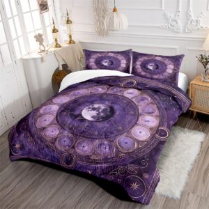 CCoutueChen Sun and Moon Comforter Set Twin Size Boho Purple Constellation Bedding Set Mystery Celestial Art Bedding Comforters Soft Down Alternative Comforter Sets with 1 Pillowcase