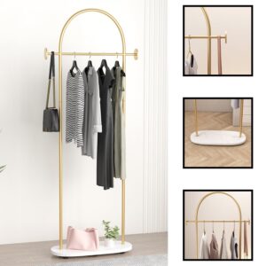 KADIGANG Gold Clothing Rack, Modern Clothes Rack with Shelf, Heavy Duty Freestanding Coat Rack, Metal Coat Hanger Stand with Hooks for Boutique Office