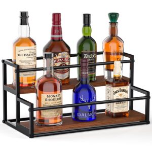 thygiftree liquor bottle display shelf 2 tier liquor rack holder bar shelf stand for liquor organizer countertop liquor risers storage shelves wine rack for whiskey