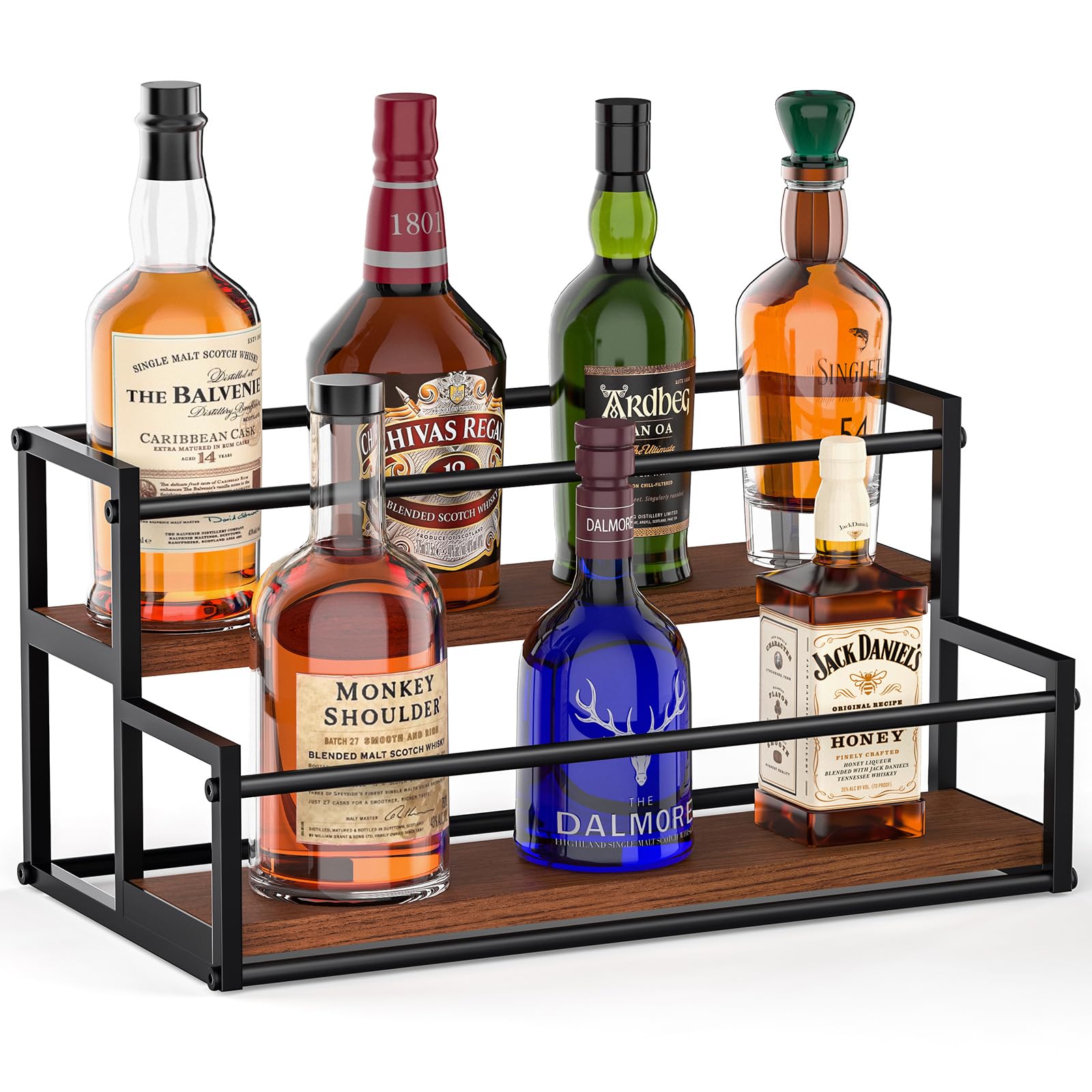 THYGIFTREE Liquor Bottle Display Shelf 2 Tier Liquor Rack Holder Bar Shelf Stand for Liquor Organizer Countertop Liquor Risers Storage Shelves Wine Rack for Whiskey