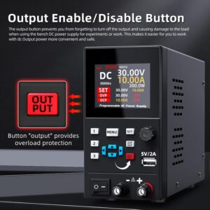 BSIDE DC Power Supply Programmable 30V 10A Adjustable Switching Regulated Lab Power Supply Small Variable Bench Power Supply with Encoder and USB DC Output Power Supply