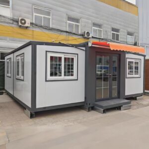 Feekercn 20FT Folding House to Live in,Prefab Container House with Bedroom,Equiped Bathroom and Kitchen,Prefabricated Tiny Home Adults Living,Foldable Mobile Home with Canopy for Hotel,Office,Shop