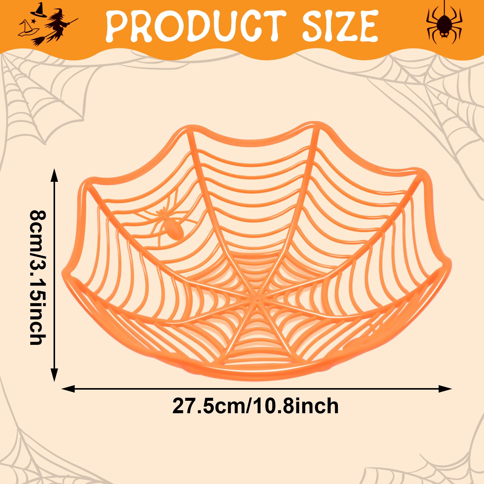 3 Pack Halloween Spider Web Candy Bowls, 11 Inch Plastic Cobweb Design Serving Bowls in Orange, Black, and Purple for Halloween Party Decor, Trick-or-Treating, Food Candy Trays, and Table Centerpieces