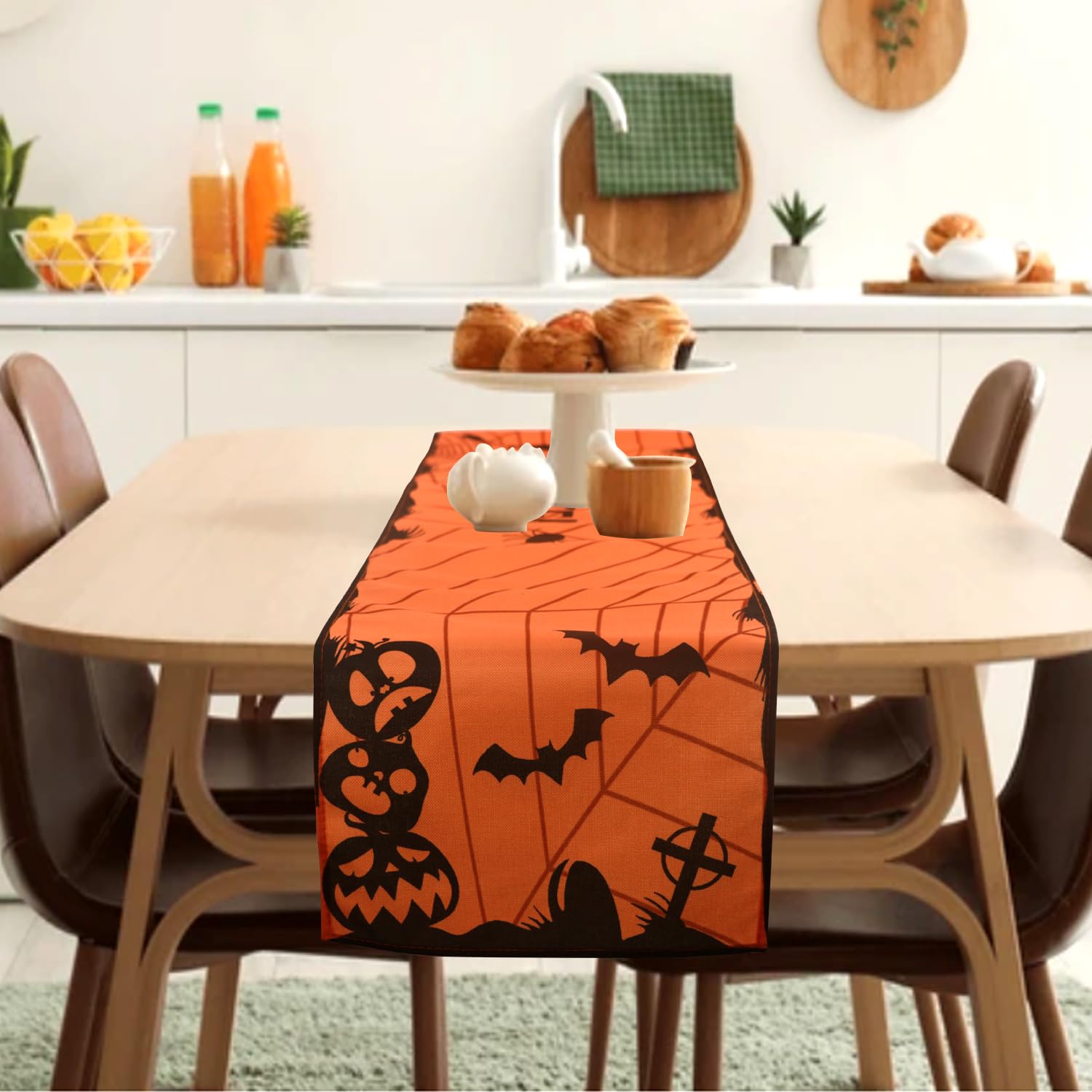 FemGe Halloween Table Runner Horror Night Bat Spider Web Witch Fall Table Decor for Home Party Decor 72 Inches Long