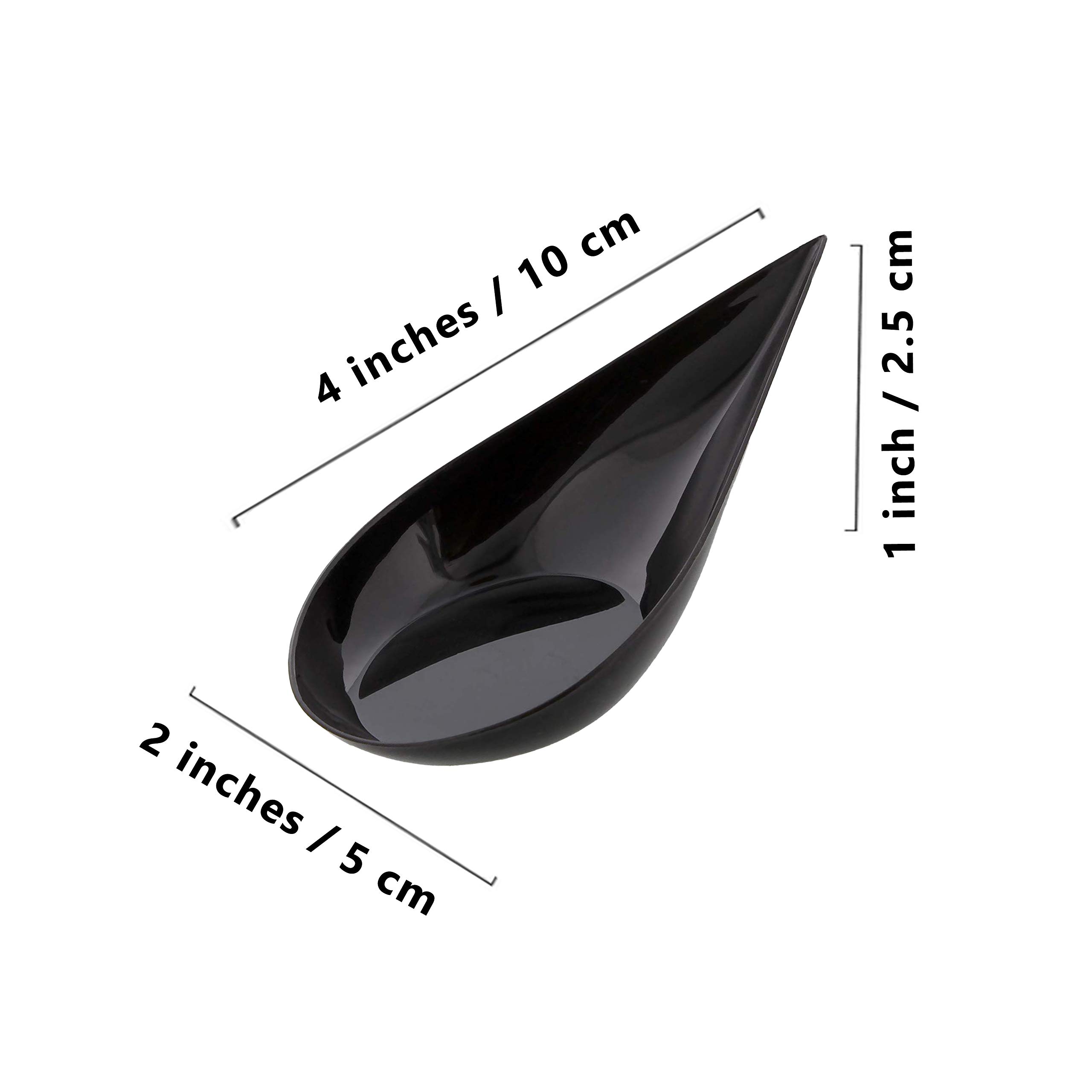 LSR Loreso 240 Count Tear Drop Appetizer Plastic Spoons, Black for Serving Desserts, Cakes, Hors d'oeuvres, Small Portion Tasting, Reusable - Black 240CT