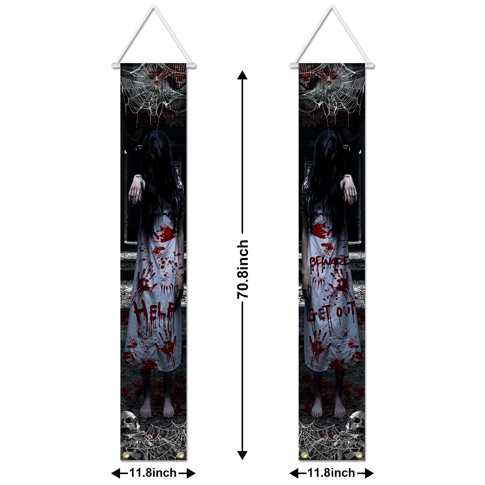 Avezano Halloween Door Decorations Scary Ghost Halloween Porch Signs for Outside Decor Haunted House Hanging Banner Halloween Party Supplies