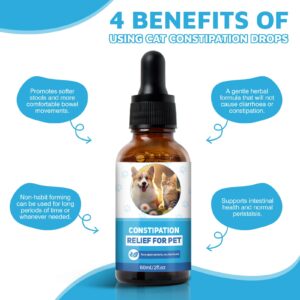 Cat Constipation Relief, Constipation Relief for Cats, Natural Supplements to Aid Digestion Cat Laxative, Dog Constipation Relief for Upset Stomach, Constipation Relief for Dogs-60ml