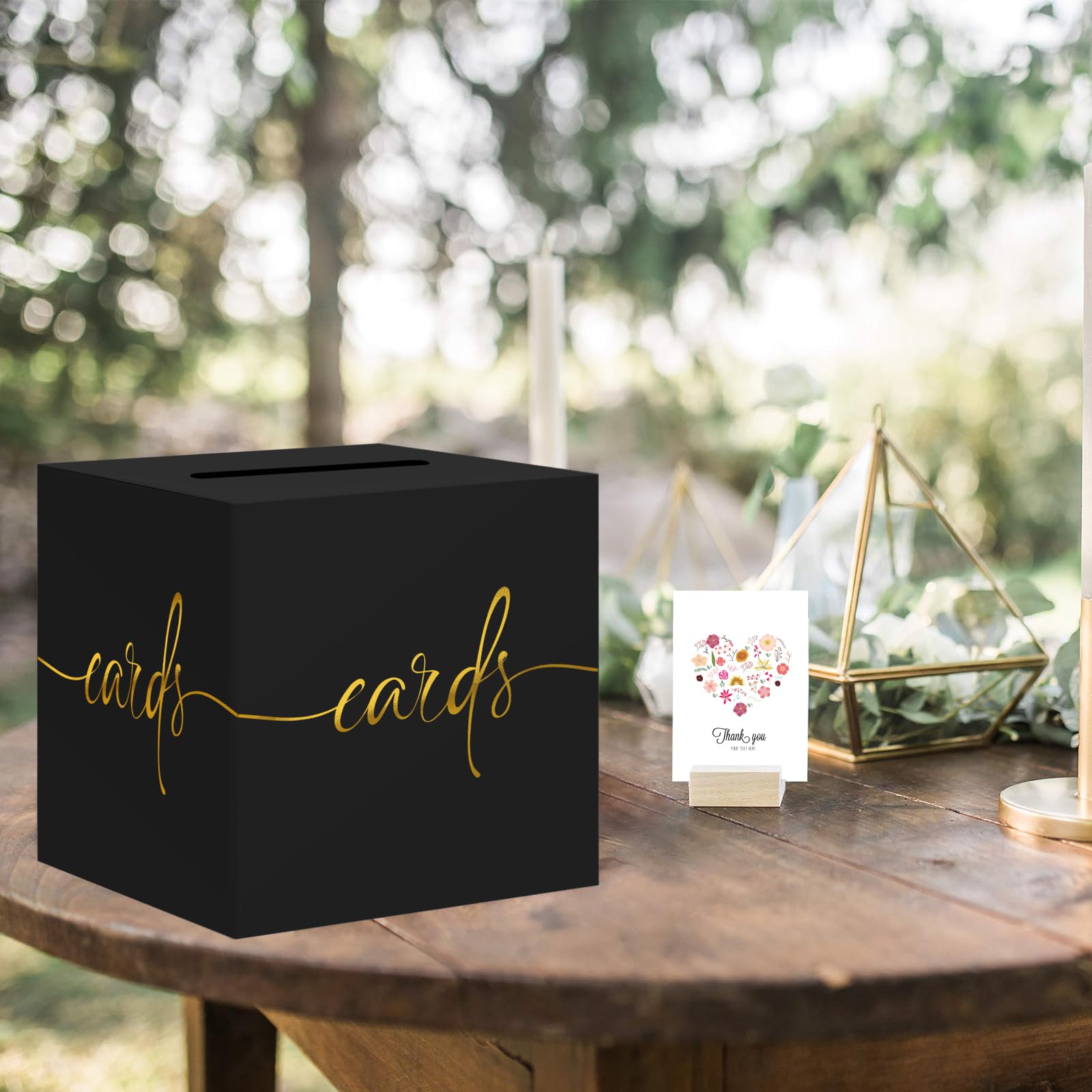 Black Card Box with Gold Foil Design Wedding Card Box Gift Cards Receiving Box for Party Graduation Bridal or Baby Showers, Raffle Ticket Box Money Box for Birthday Retirements Anniversaries Halloween