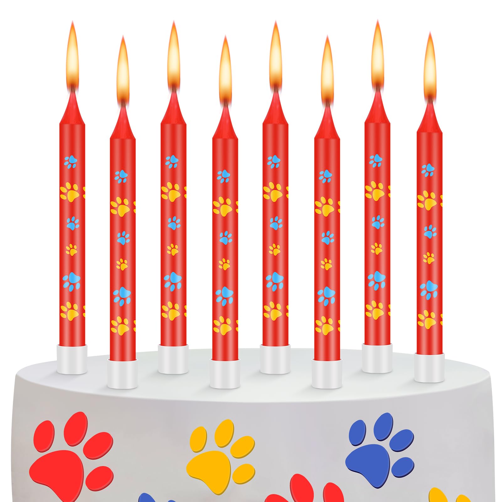 MTLEE 12 Pcs Dog Paw Birthday Candles Dog Patrol Toppers Candles Blue Yellow and Red Dog Paw Birthday Cake Topper for Kid Boy Girl Paw Birthday Decoration Dog Patrol Pet Puppy Cat Party Supplies