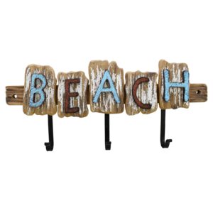 aecipl wooden wall hooks nautical decor hanging letters sign beach themed coat towel hook for bathroom bedroom pool wall mounted decorative key holder (beach)