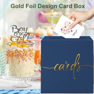 Navy Blue Card Box with Gold Foil Design Wedding Card Box Gift Cards Receiving Box for Party Graduation Bridal or Baby Showers, Raffle Ticket Box Money Box for Birthday Retirements Anniversaries