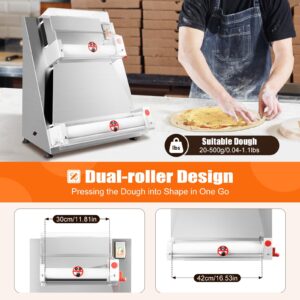 Pizza Dough Roller Sheeter, Max 16", Commercial Dough Sheeter Machine 110V 370W Electric Pizza Dough Roller Sheeter for Pizza, Bread, Pasta Maker Equipment, Noodle