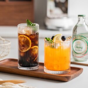 INSETLAN Ribbed Glass Tumblers Set of 6-14 oz Vintage Glassware, Clear Drinking Glasses for Wine, Juice, Cocktails, Water, Iced Coffee, Whiskey - Dishwasher Safe, Durable and Elegant