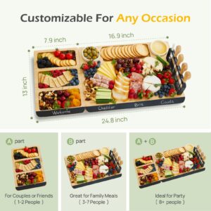 keechee Charcuterie Boards Gift Set: Large Bamboo Cheese Board Set with Chalkboard Edge & Forks Set - Ideal for Housewarming, Weddings, Bridal Showers, and Unique Gifts for Mom