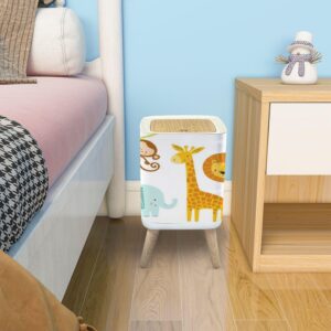 PHAIBHKERP Trash Can with Lid A Set Cute Jungle Animals Elephant Lion Giraffe Monkey Garbage Can Rectangular Waste Bin Press Cover Dog Proof Wastebasket for Kitchen Bathroom Living Room Nursery