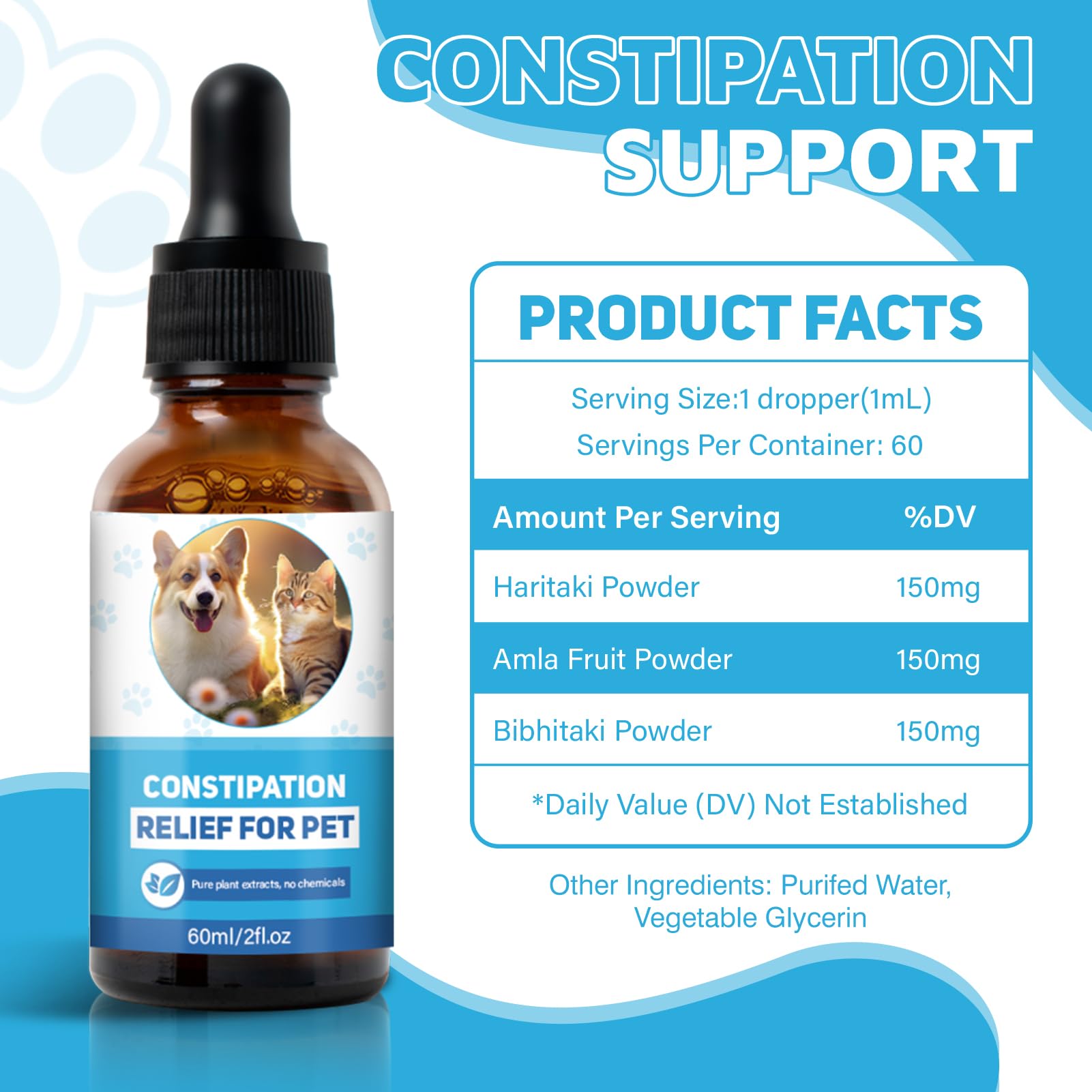 Cat Constipation Relief, Constipation Relief for Cats, Natural Supplements to Aid Digestion Cat Laxative, Dog Constipation Relief for Upset Stomach, Constipation Relief for Dogs-60ml