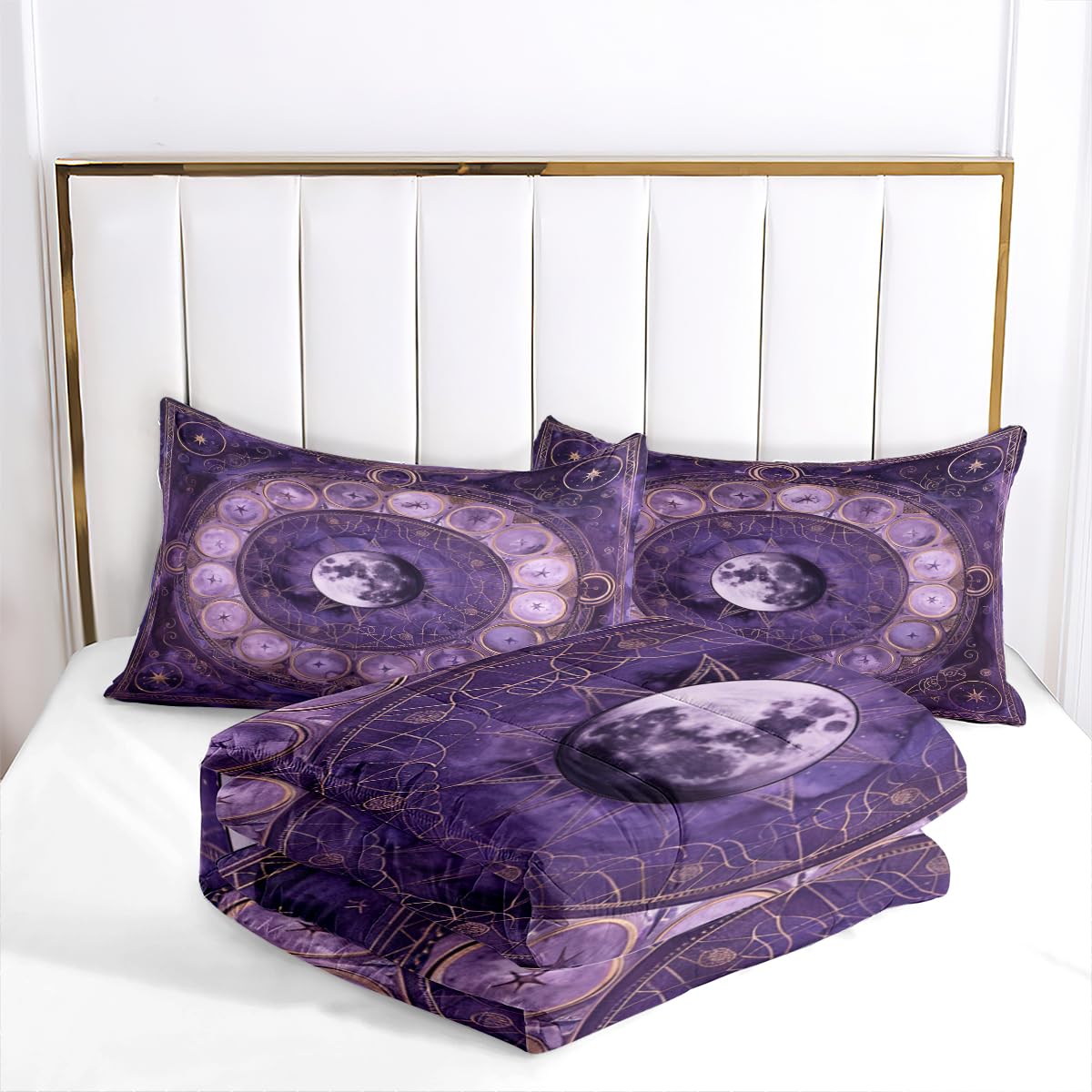 CCoutueChen Sun and Moon Comforter Set Twin Size Boho Purple Constellation Bedding Set Mystery Celestial Art Bedding Comforters Soft Down Alternative Comforter Sets with 1 Pillowcase